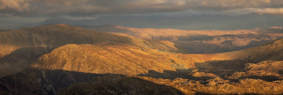 Winter sunset catching the mountains surrounding Pillar in the Lake District.
