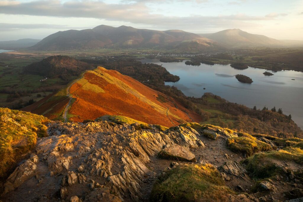 Stunning Catbells sunrise, autumn Lake District landscape photography.