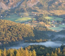 Landscape photo of Little Langdale during a misty autumn morning in the Lake District.