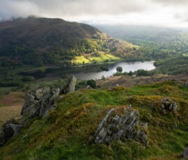 Spring Greens A beautiful spring landscape photograph of Rydal Water and Nab Scar during a stormy morning in the Lake District.