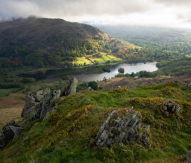 Spring Greens A beautiful spring landscape photograph of Rydal Water and Nab Scar during a stormy morning in the Lake District.