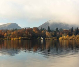 A breathtaking atmospheric autumnal morning across Derwentwater in the Lake District.